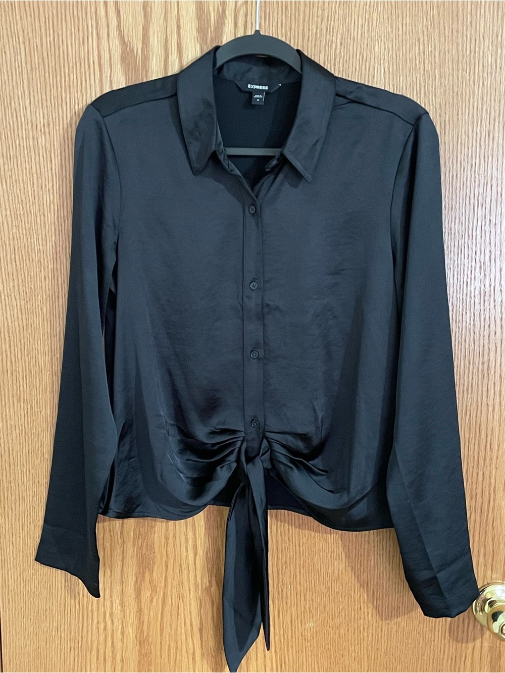 Express Black Tie-Front Button-Down Shirt